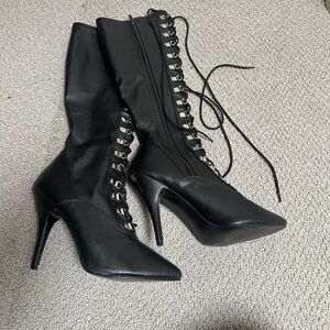 Pleaser Black Lace-Up Heeled Boots